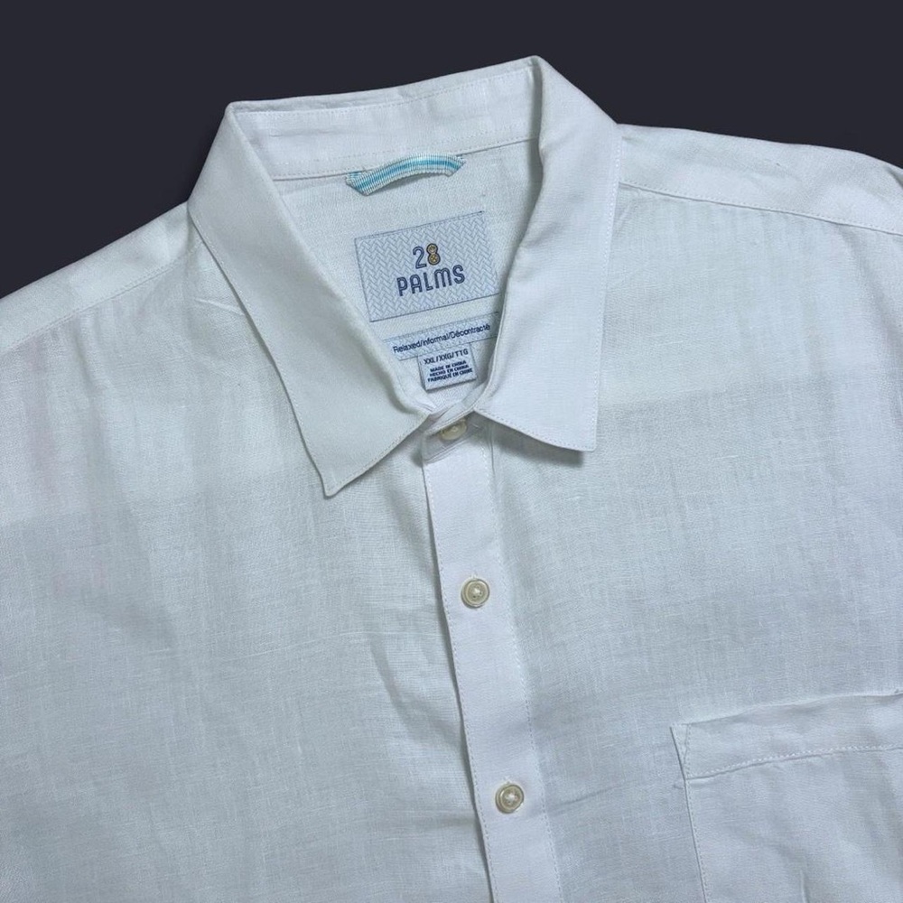 28 Palms 100% Linen Short Sleeve Button Up Size XXL White Hawaiian Relaxed Beach